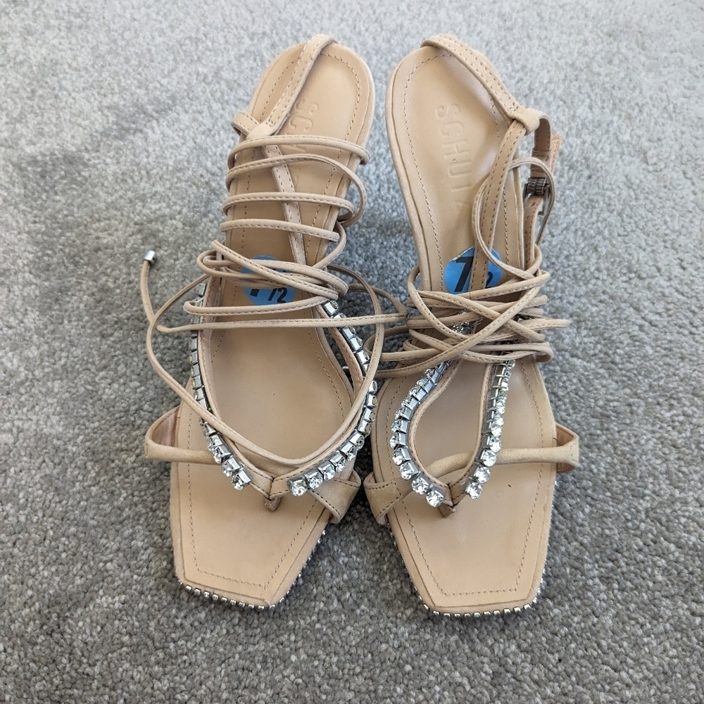 SCHUTZ Vikki Crystal Strappy Heels Sandals 7.5